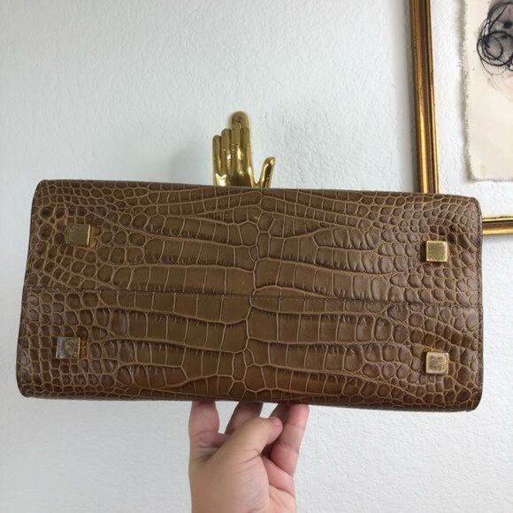 Michael Kors Gia Crocodile Embossed Leather Satchel in Barley - Picture 7 of 16